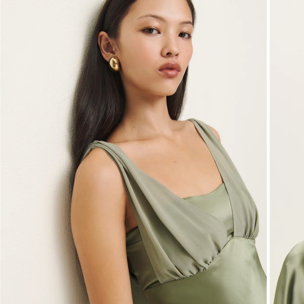 Reformation Lune Dress in Artichoke - 100% Silk - Picture 2 of 6
